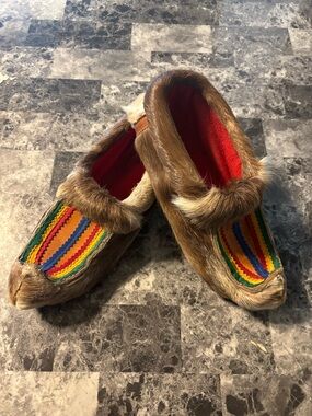 Vintage Norwegian/Finland Sami Slippers Moccasins Felt & Reindeer